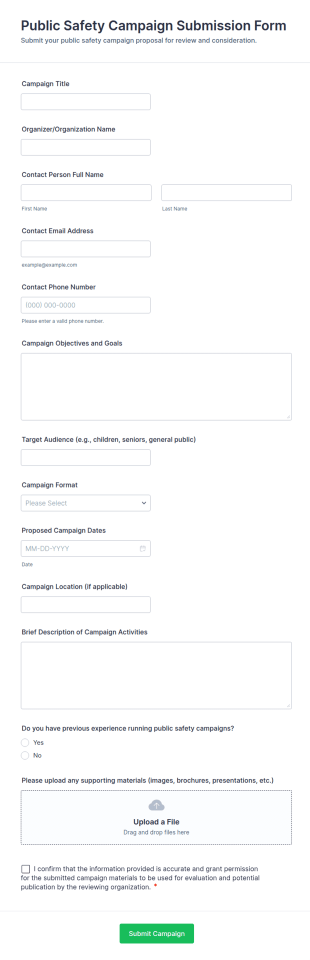 Public Safety Campaign Submission Form Template