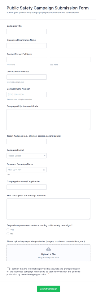 Public Safety Campaign Submission Form Template
