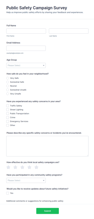 Public Safety Campaign Survey Form Template
