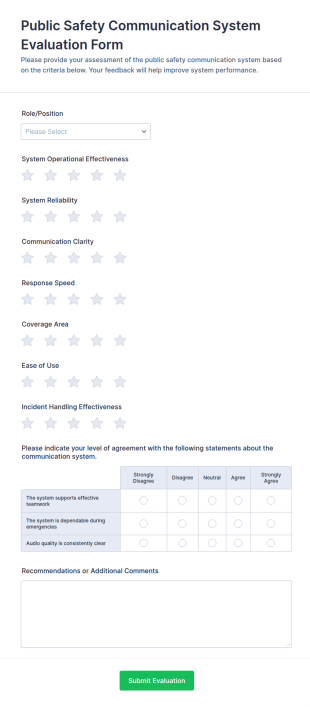 Public Safety Communication System Evaluation Form Template