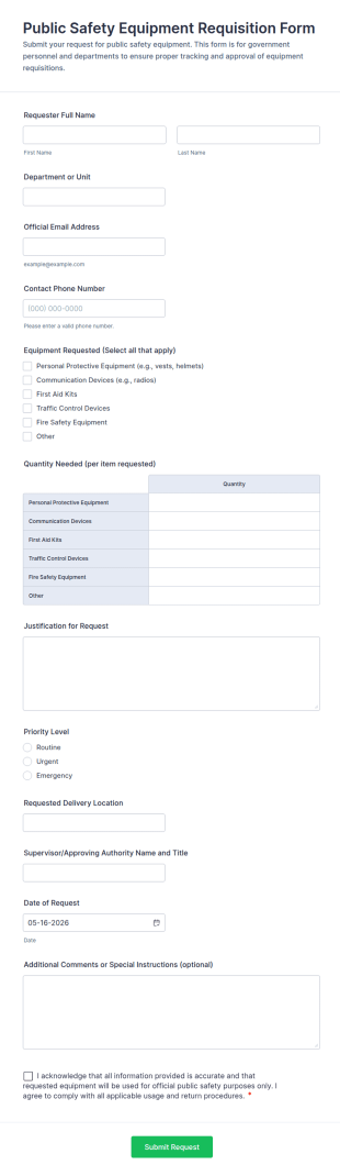 Public Safety Equipment Requisition Form Template