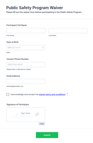 Public Safety Program Waiver Form Template
