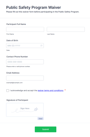 Public Safety Program Waiver Form Template