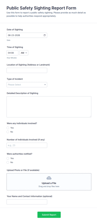 Public Safety Sighting Report Form Template