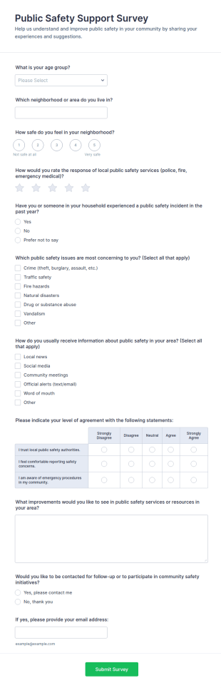 Public Safety Support Survey Form Template