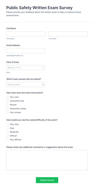 Public Safety Written Exam Survey Form Template