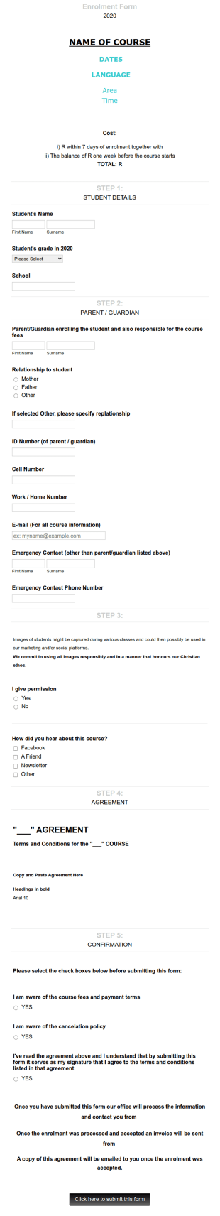 Public School Enrollment Form Template
