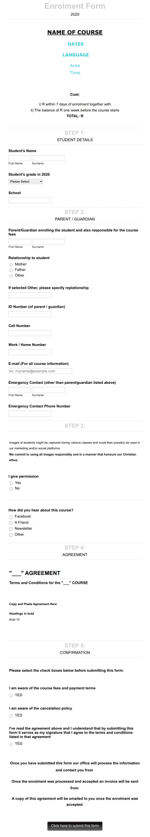 Public School Enrollment Form Template