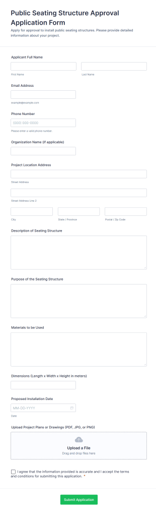 Public Seating Structure Approval Application Form Template