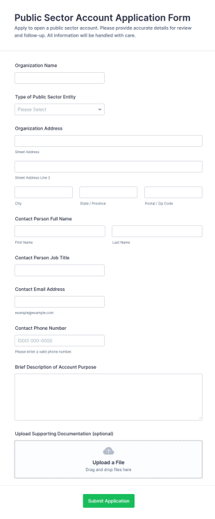 Public Sector Account Application Form Template