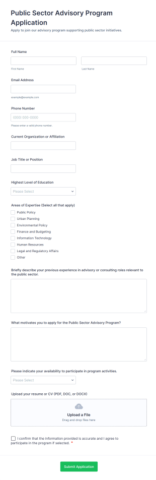 Public Sector Advisory Program Application Form Template