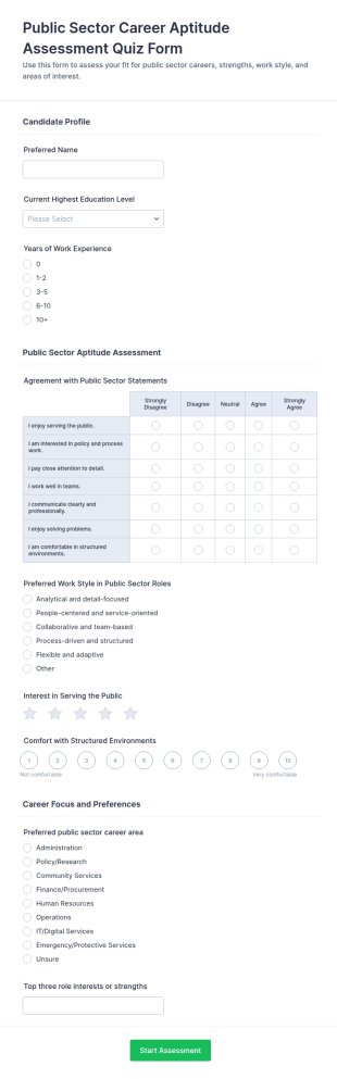 Public Sector Career Aptitude Assessment Form Template