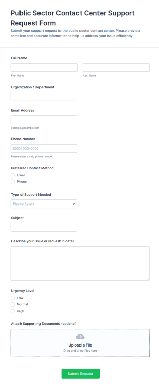Public Sector Contact Center Support Request Form Template