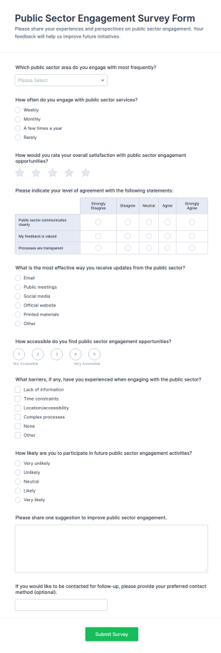 Public Sector Engagement Survey Form Template