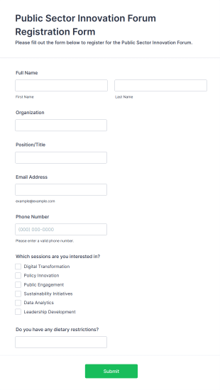 Public Sector Innovation Forum Registration Form Form Template