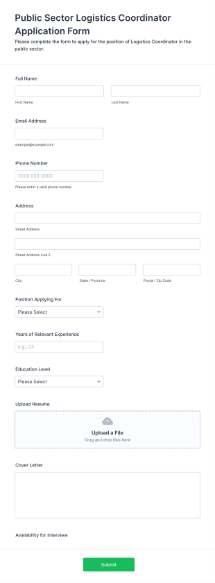 Public Sector Logistics Coordinator Application Form Template