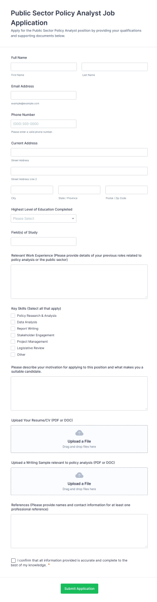Public Sector Policy Analyst Job Application Form Template