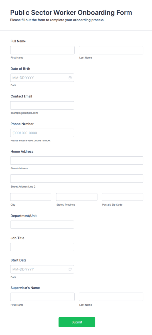 Public Sector Worker Onboarding Form Template