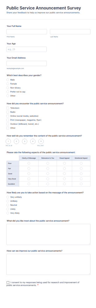 Public Service Announcement Survey Form Template
