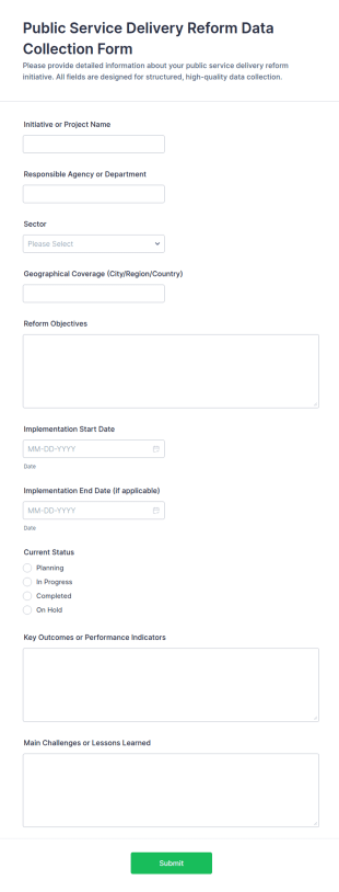 Public Service Delivery Reform Data Collection Form Template