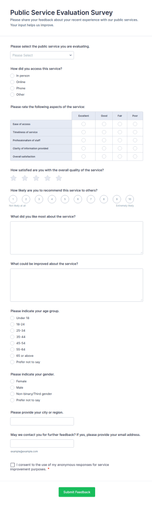 Public Service Evaluation Survey Form Template