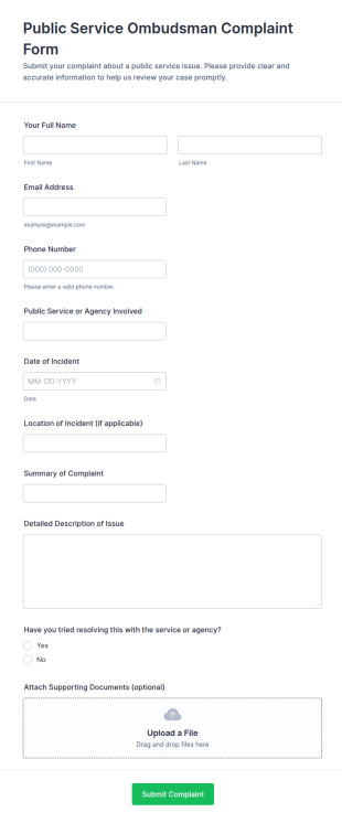 Public Service Ombudsman Complaint Form Template