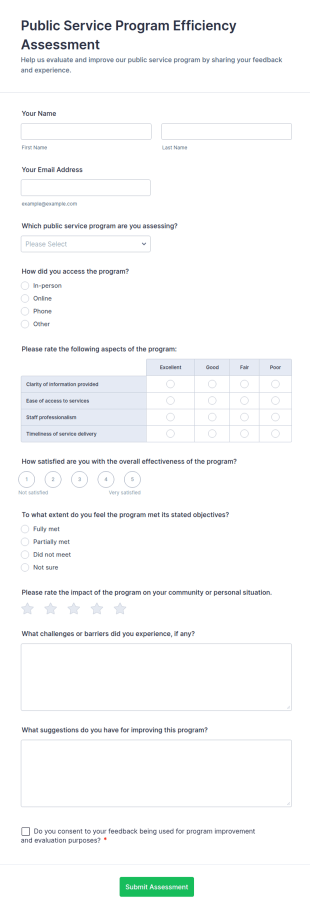 Public Service Program Efficiency Assessment Form Template