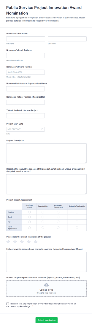 Public Service Project Innovation Award Nomination Form Template