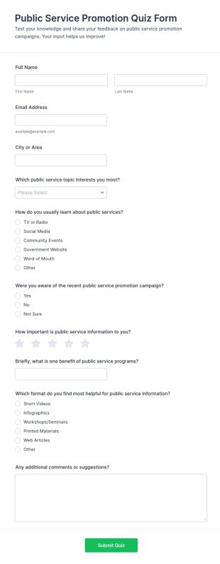 Public Service Promotion Quiz Form Template