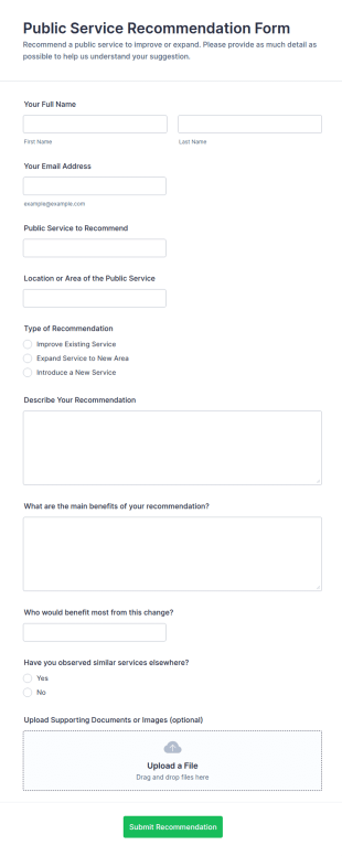 Public Service Recommendation Form Template