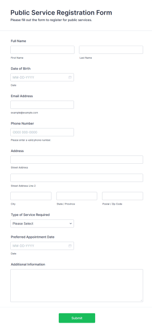 Public Service Registration Form Template