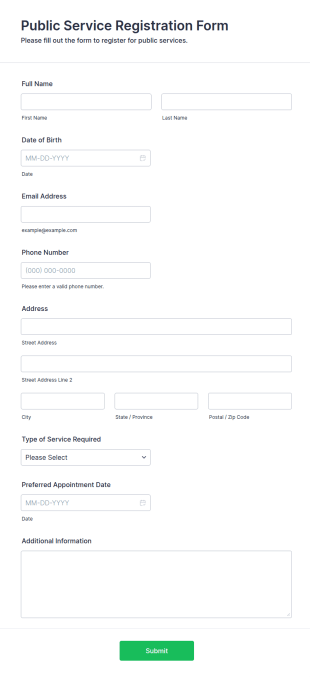 Public Service Registration Form Template