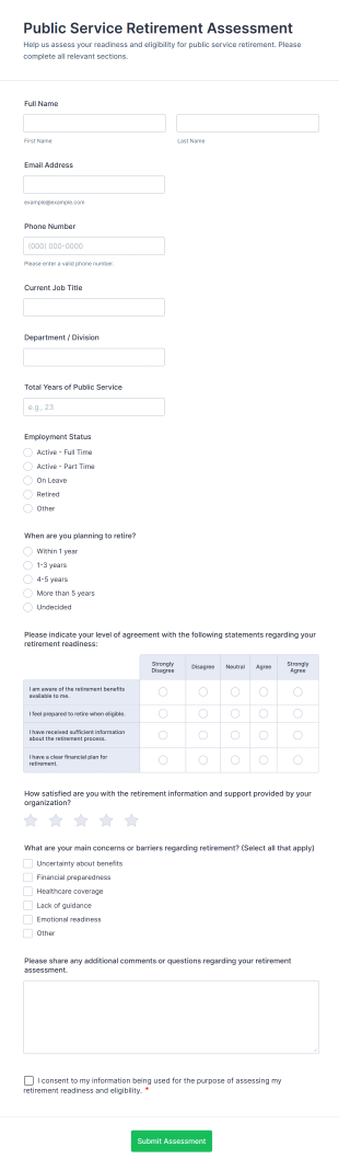 Public Service Retirement Assessment Form Template