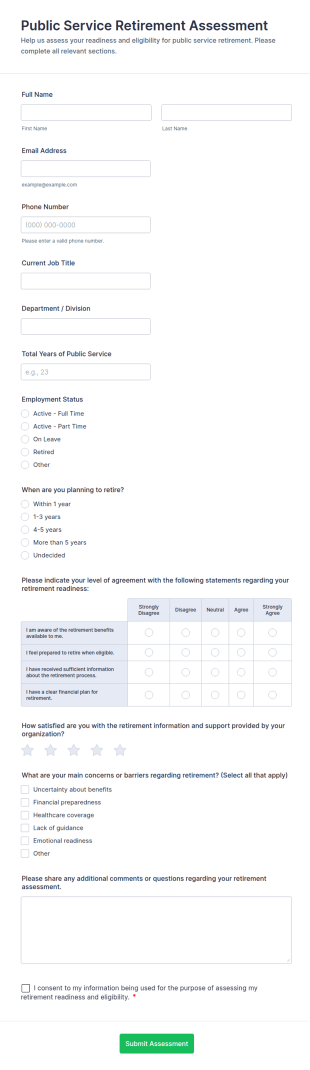 Public Service Retirement Assessment Form Template