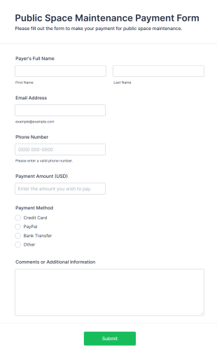 Public Space Maintenance Payment Form Template