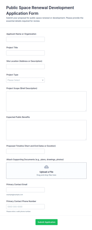 Public Space Renewal Development Application Form Template