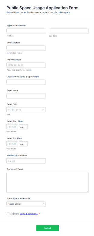 Public Space Usage Application Form Template