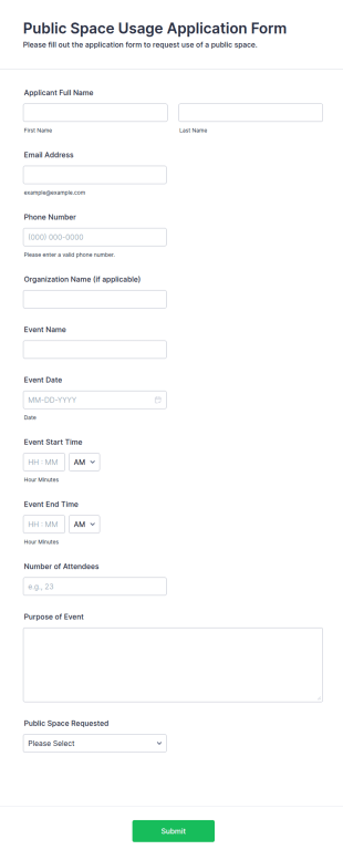 Public Space Usage Application Form Template