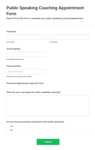 Public Speaking Coaching Appointment Form Template