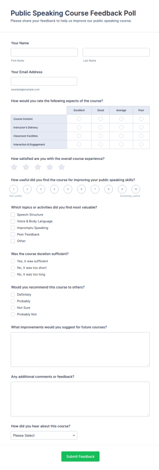 Public Speaking Course Feedback Poll Form Template