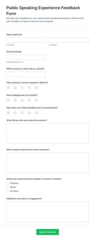 Public Speaking Experience Feedback Form Template
