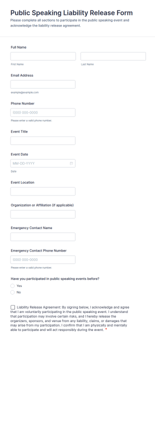 Public Speaking Liability Release Form Template