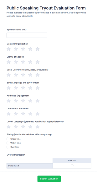 Public Speaking Tryout Evaluation Form Template