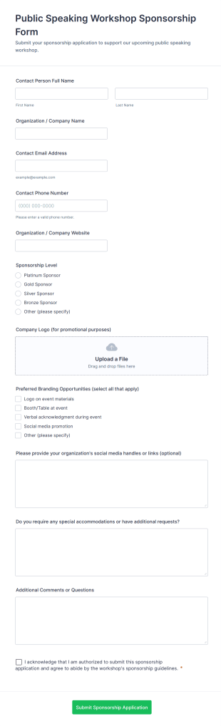 Public Speaking Workshop Sponsorship Form Template