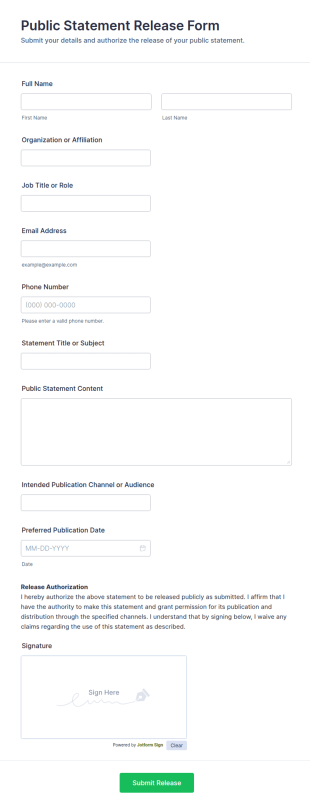 Public Statement Release Form Template