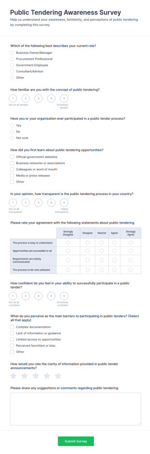 Public Tendering Awareness Survey Form Template