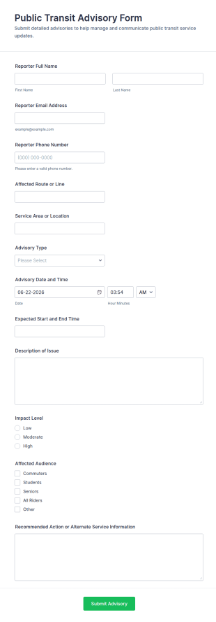Public Transit Advisory Form Template
