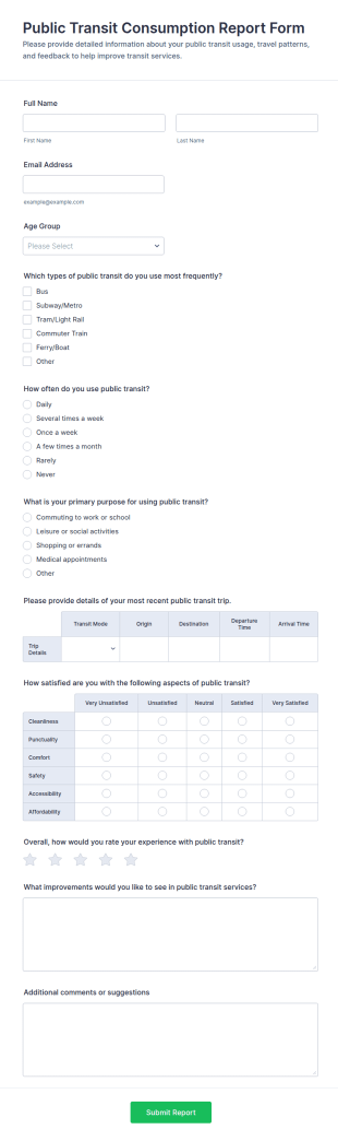Public Transit Consumption Report Form Template