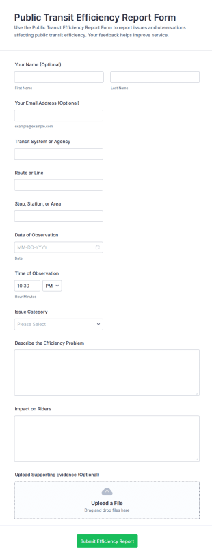 Public Transit Efficiency Report Form Template