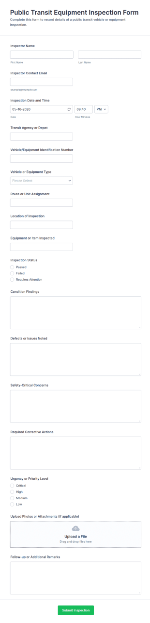 Public Transit Equipment Inspection Form Template